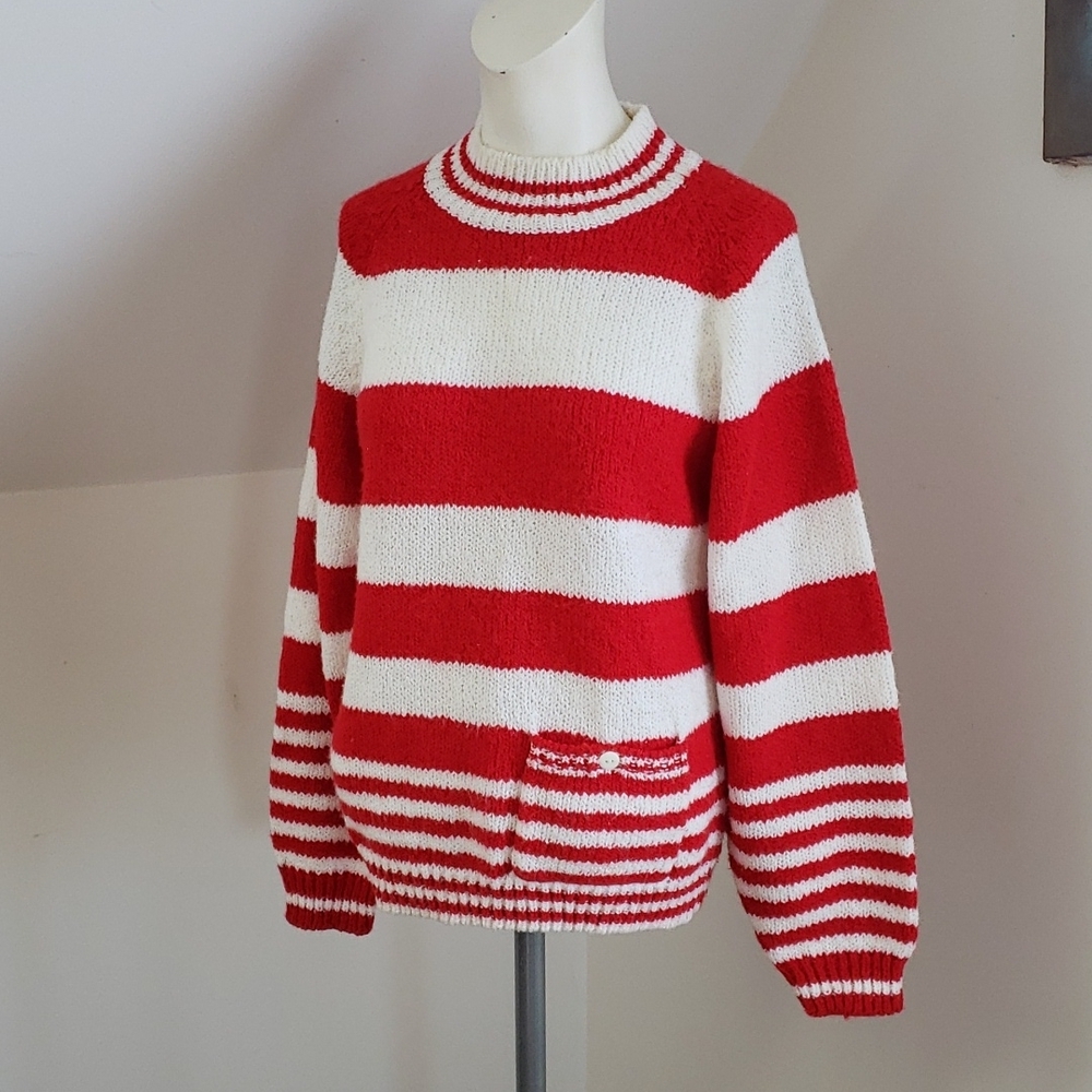 Vintage, Her's a Hug Red & White Stripe "Candy Cane" Christmas Sweater Size M - Picture 6 of 16